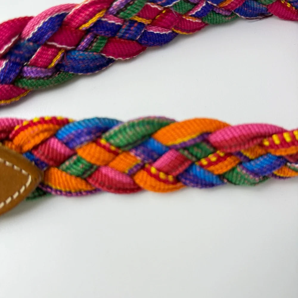 Braided Buckle Belt Woven Colorful Leather Boho Hippie Artisan Handcrafted Large